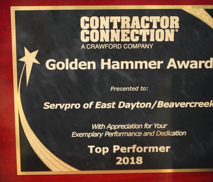 An award given to SERVPRO of East Dayton for Exemplary Performance and Dedication