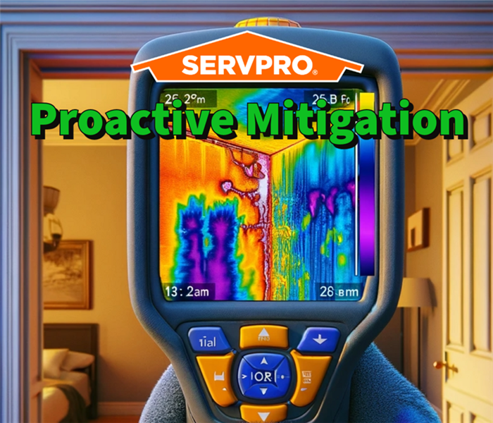 an infrared thermometer scanning a room to indicate proactive mitigation